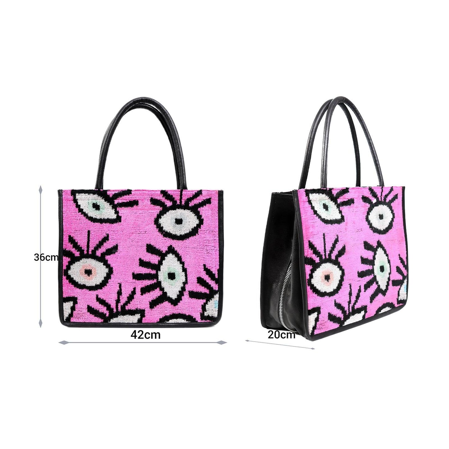 Large Leather & Silk Tote Bag - Abby