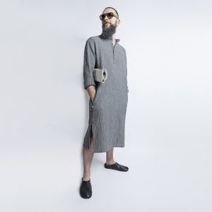 Linen Men's Dress - Black/Gray Fishbone