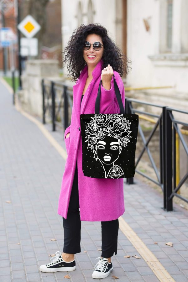 HANDBAG NAOMI WITH FLORAL HAIRCUT - BLACK